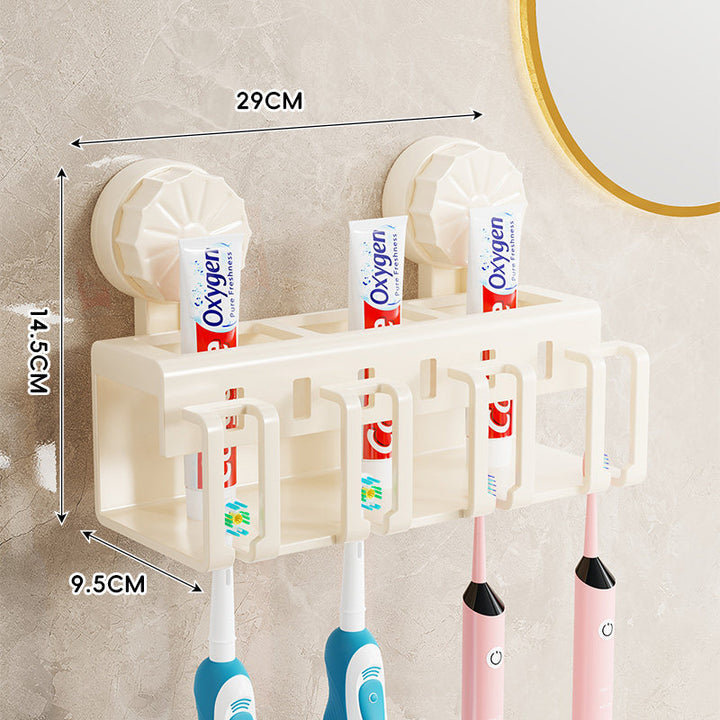 Wall-Mounted Toothbrush and Toothpaste Dispenser Organizer with Protective Covers