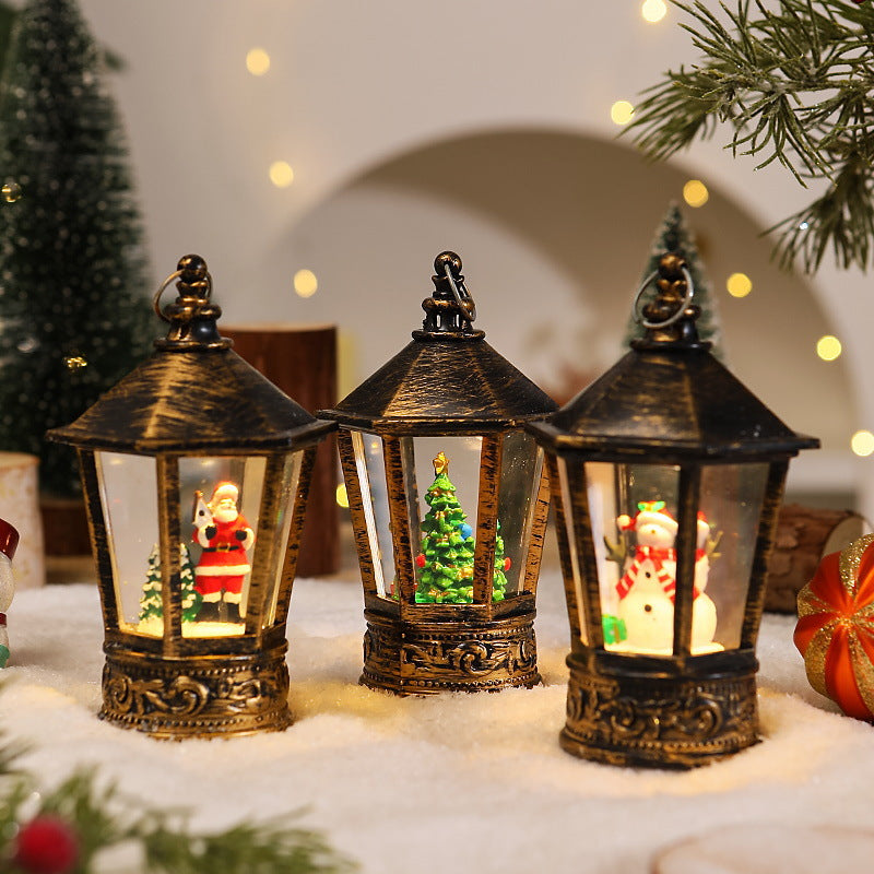 Nostalgic Christmas lantern with glowing Santa Claus motif