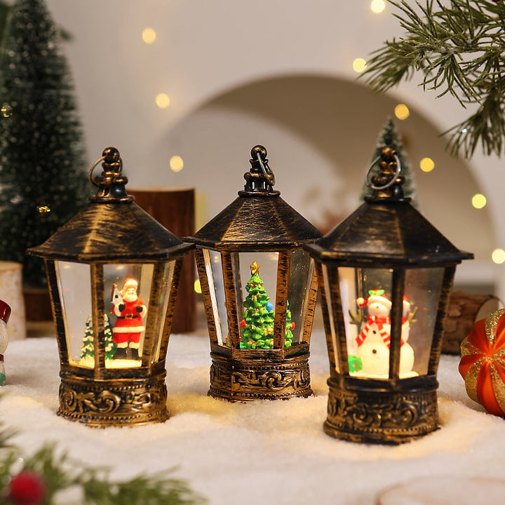 Nostalgic Christmas lantern with glowing Santa Claus motif