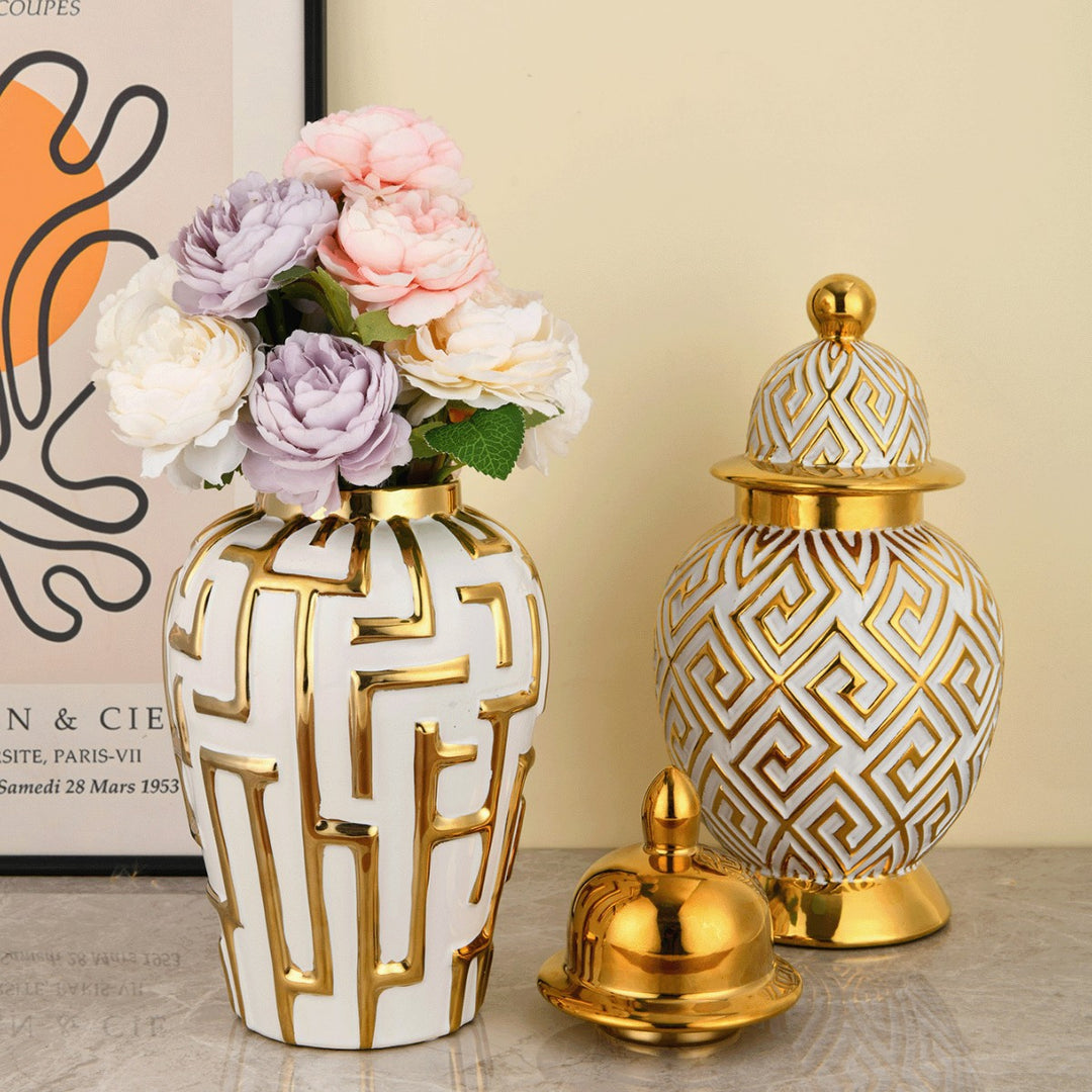 Decorative Geometric Pattern Lidded Jar