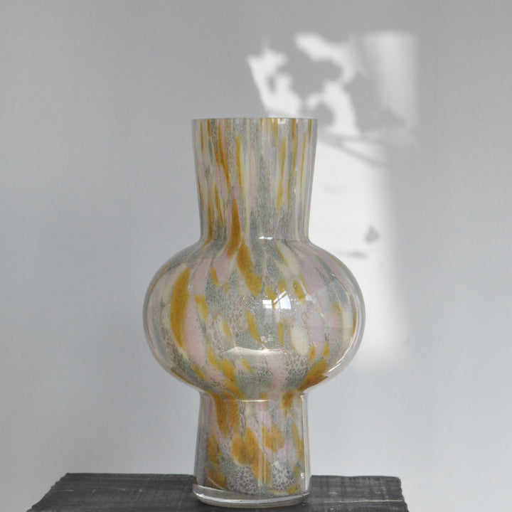 Bulbous Art Glass Centerpiece Vase with Tall Neck