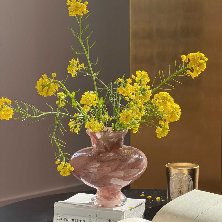 Mini Hand-Blown Swirled Glass Bulb Vase with Pedestal Base