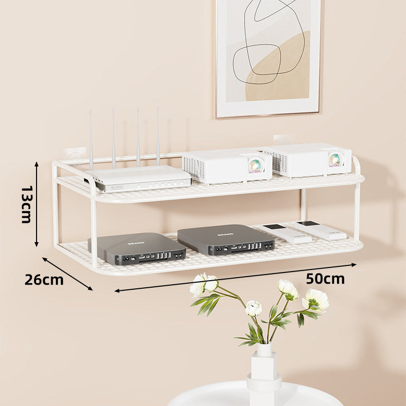 Wall-Mounted Two-Tier Ventilated Metal Mesh Electronics & Router Shelf Organizer