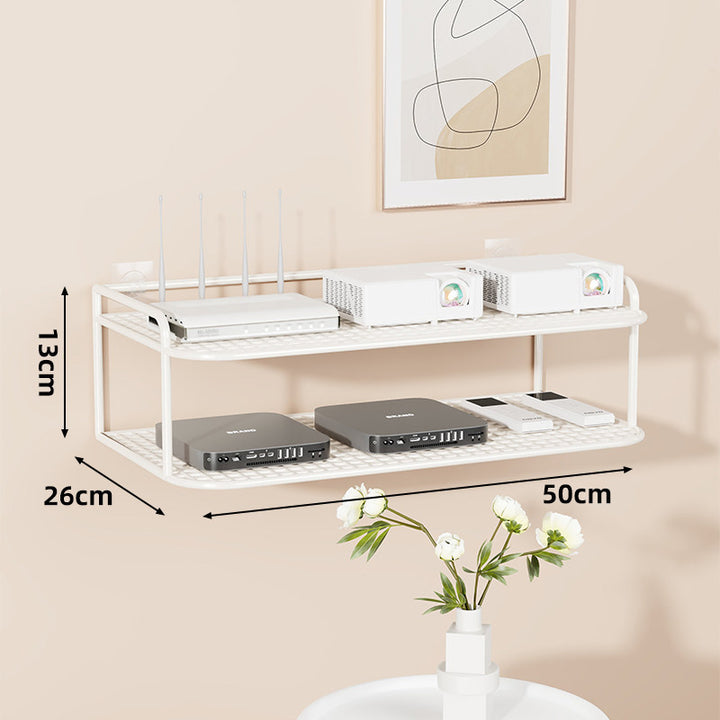 Wall-Mounted Two-Tier Ventilated Metal Mesh Electronics & Router Shelf Organizer