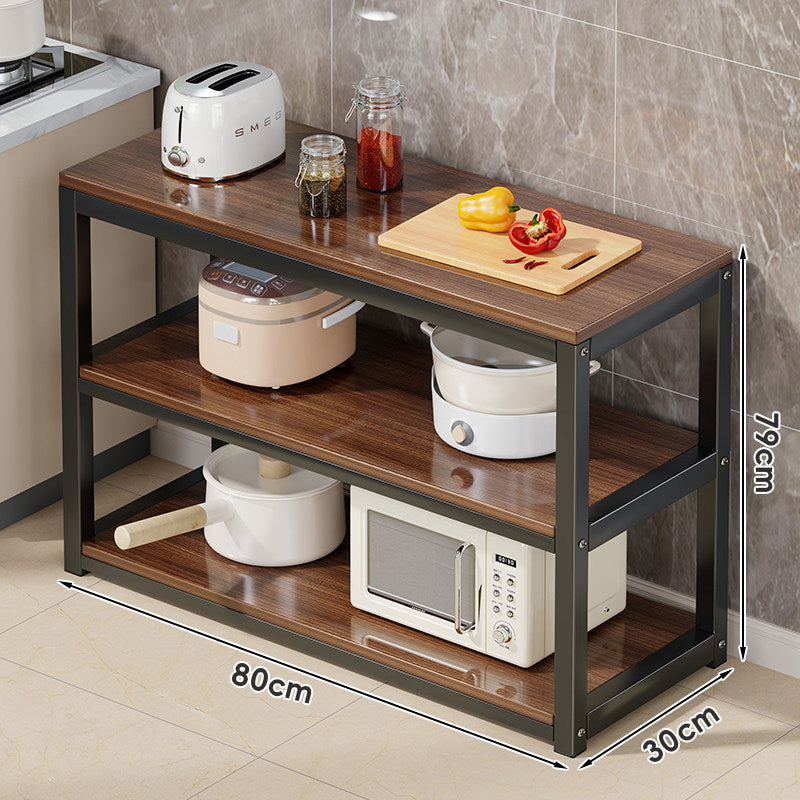 Triple-Layer Metal Frame Kitchen Countertop Organizer Shelf with Woodgrain Boards