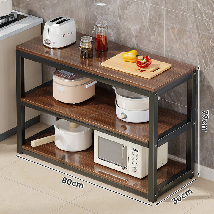 Triple-Layer Metal Frame Kitchen Countertop Organizer Shelf with Woodgrain Boards