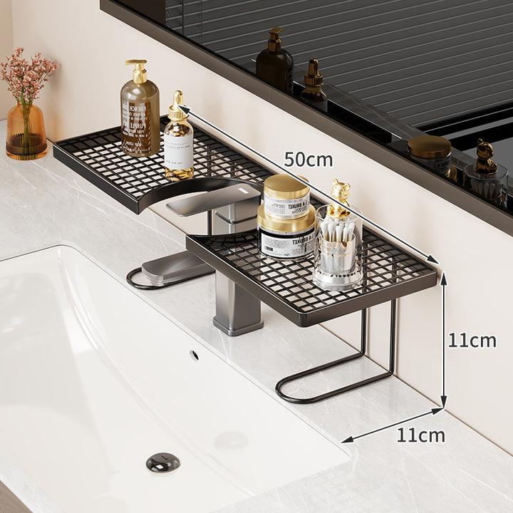 Over-Sink Double Grid Cosmetic Shelf with Faucet Clearance Wall-Mounted Vanity Organizer