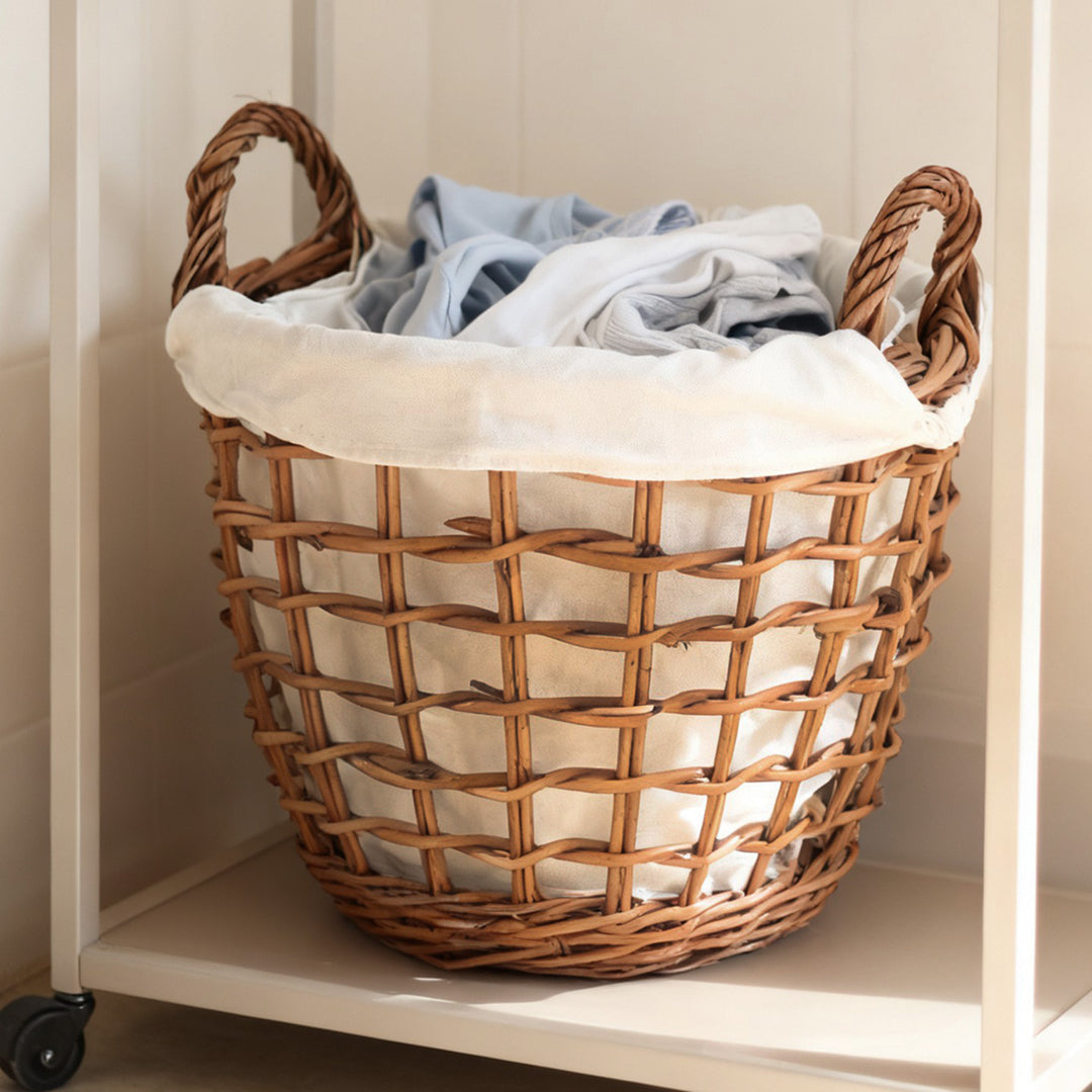 Handcrafted storage basket with cotton lining