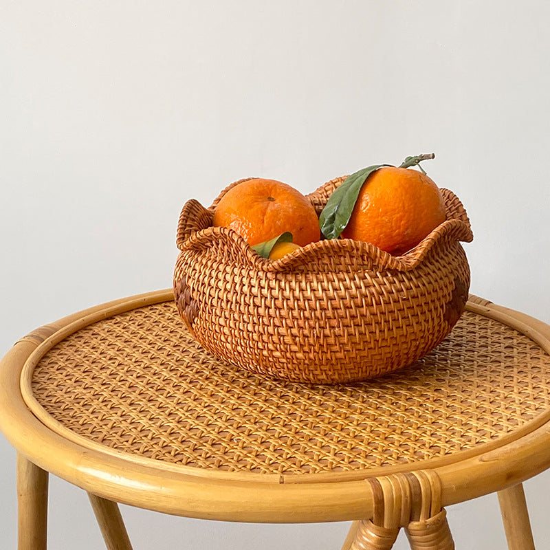 Handcrafted storage basket with wavy edge