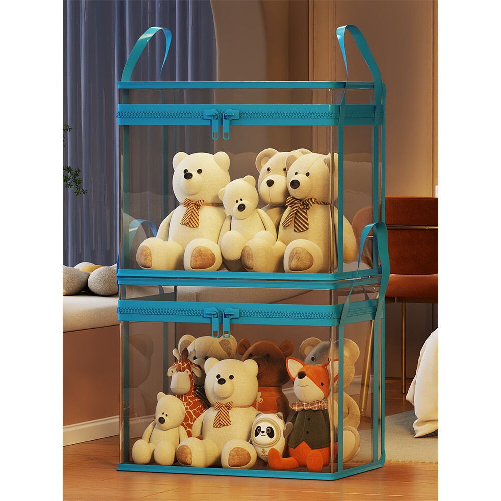 Transparent Zippered Foldable Storage Box with Reinforced Carry Handles
