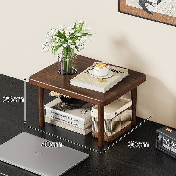 Compact Solid Wood Elevated Desk Display Stand with Under-Shelf Storage and Rounded Leg Design