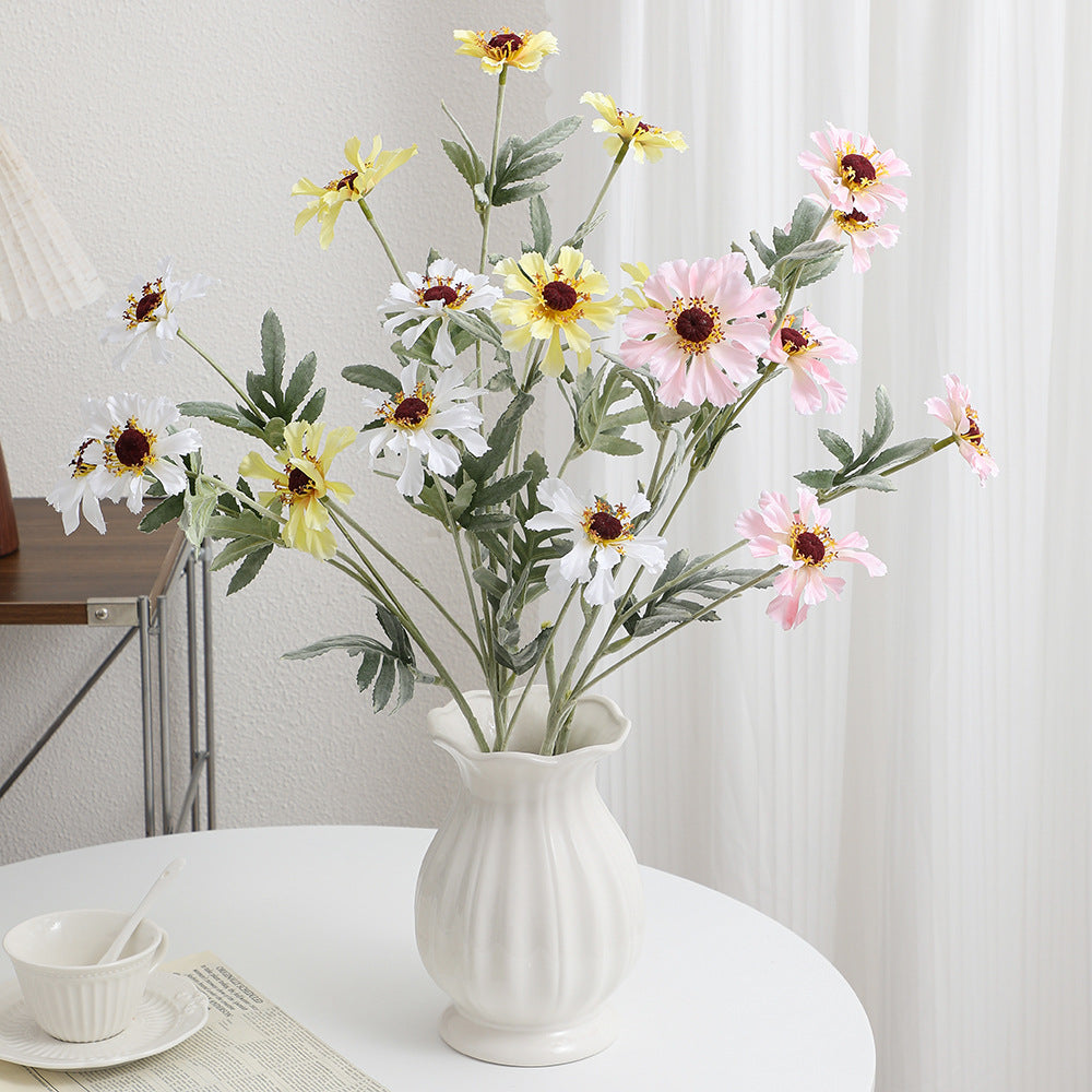 Artificial poppy flower branch with lifelike blooms and detailed leaves