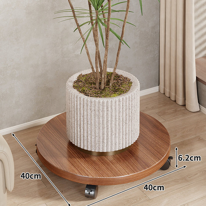 Round Wooden Rolling Plant Caddy