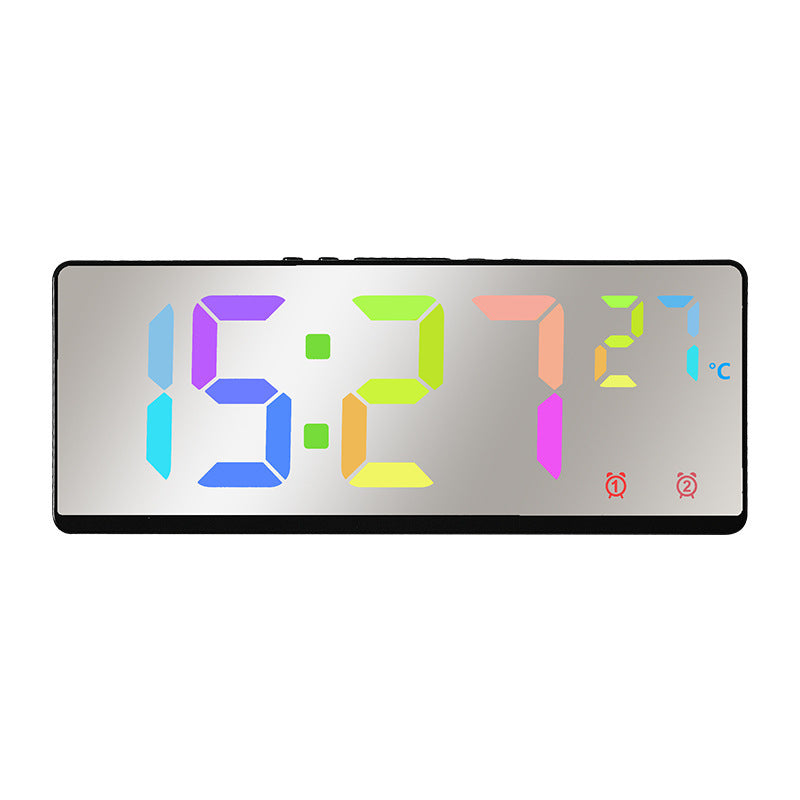 Digital alarm clock with mirror display and temperature function