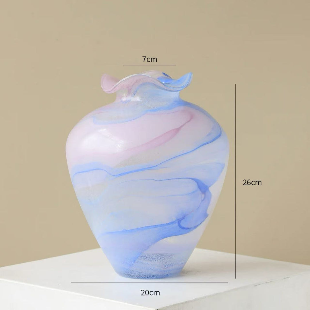 Handblown Pastel Swirl Sculptural Vase with Ruffled Lip