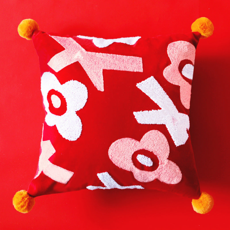 Decorative Textured Floral Accent Pillow