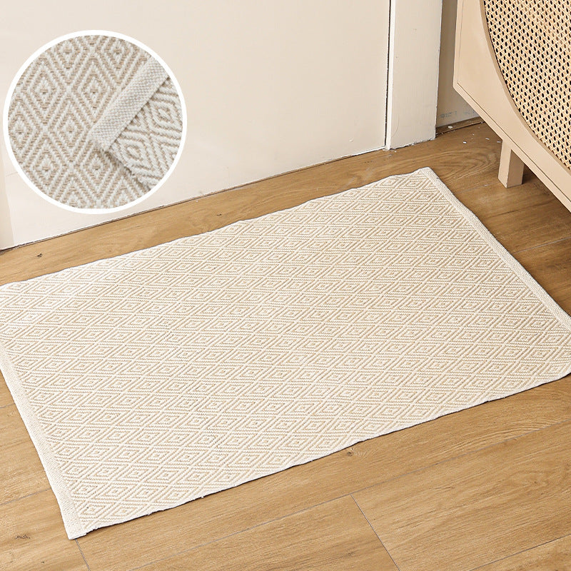 Flat striped carpet runner made of cotton blend with anti-slip coating and easy-care woven structure