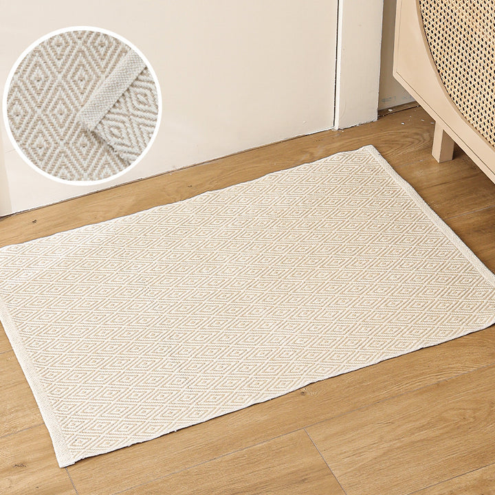Flat striped carpet runner made of cotton blend with anti-slip coating and easy-care woven structure