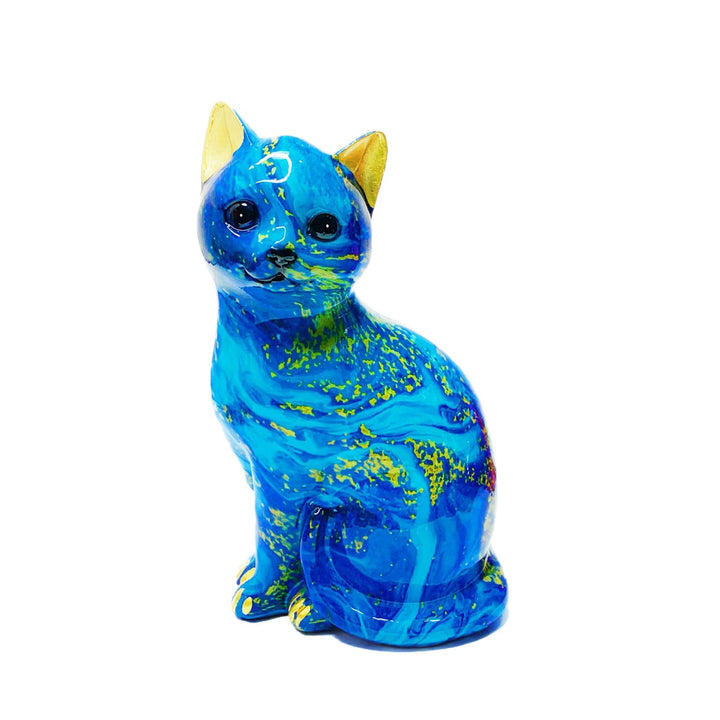 Artistic cat figurine in vibrant design