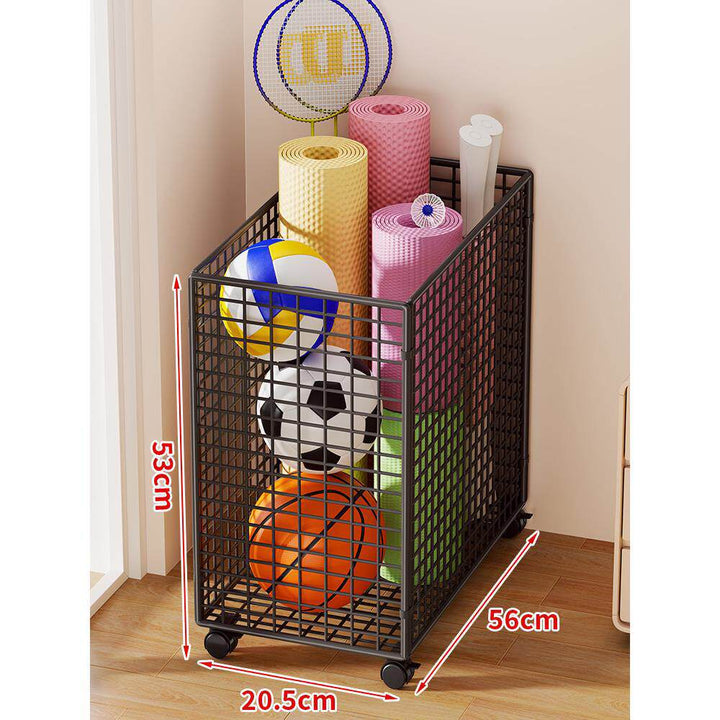 Narrow Mobile Wire Sports Gear Storage Cart for Balls and Yoga Mats with Casters