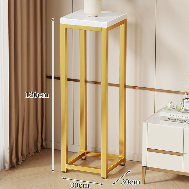 Tall Marble-Top Decorative Plant Pedestal with Slim Metal Frame