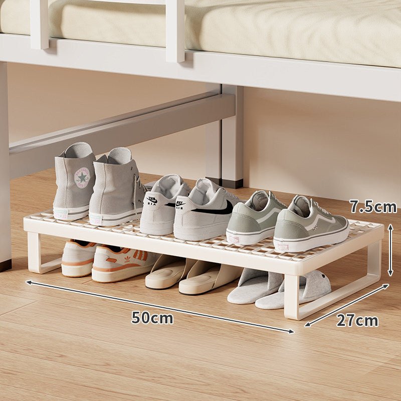 Low-Profile Stackable Shoe Riser Shelf with Ventilated Grid Top for Under-Bed and Entryway