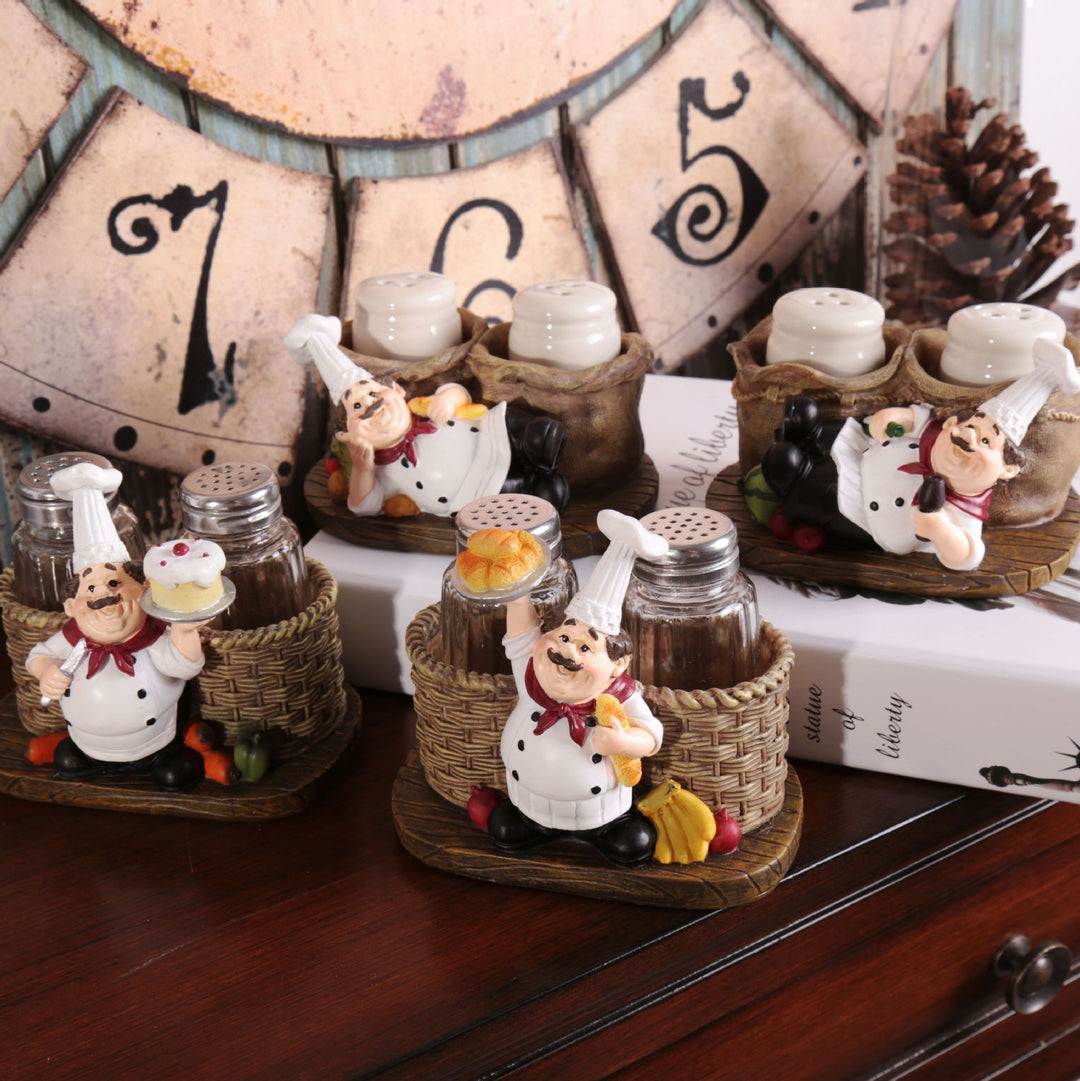 Chef-Themed Decorative Salt and Pepper Shaker Holder