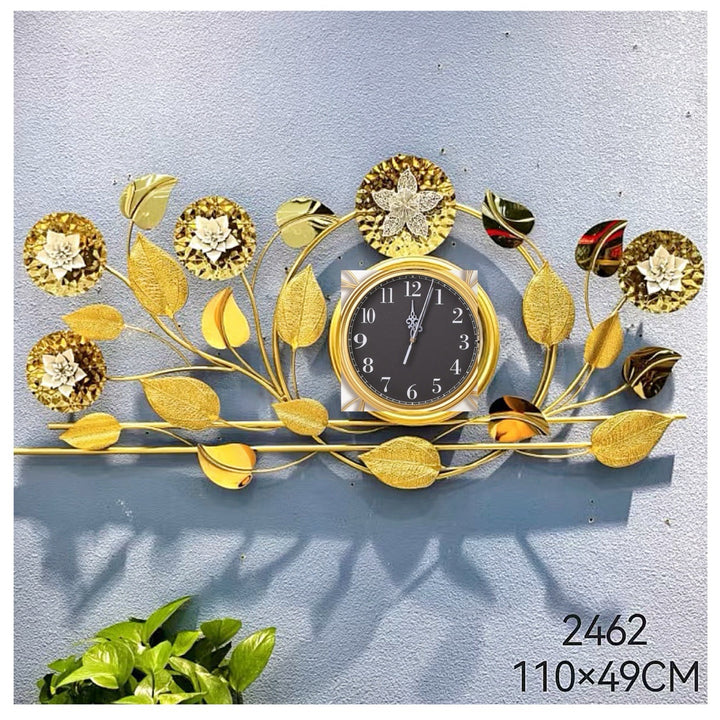 Floral Wall Clock with Decorative Leaf Design