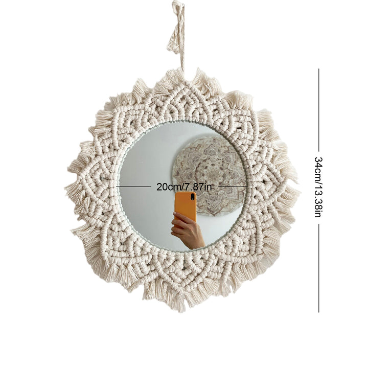 Macrame Wall Mirror with Fringe Detailing