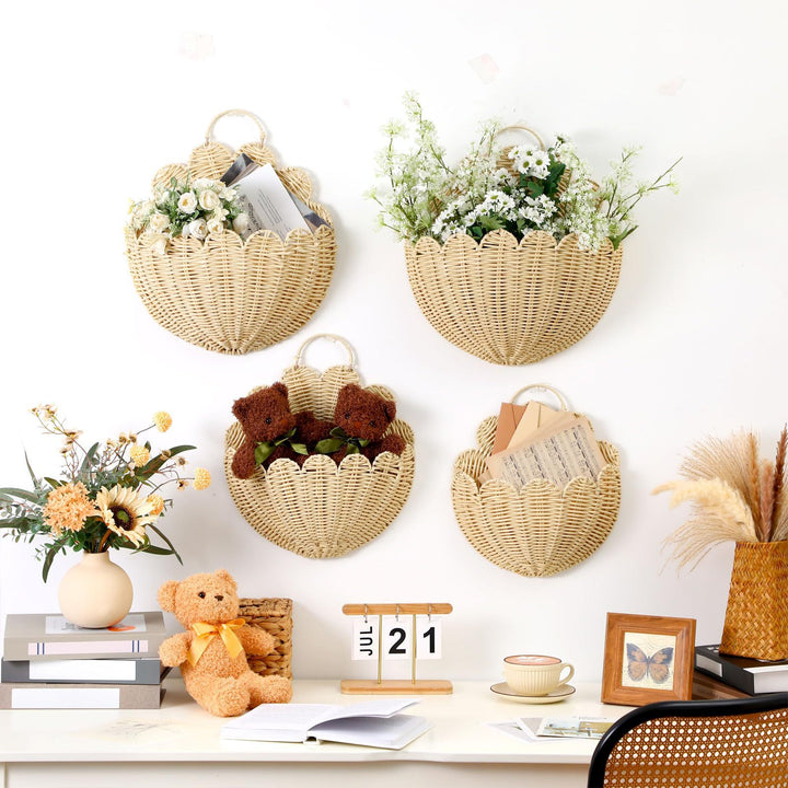 Handwoven wall basket with wave pattern