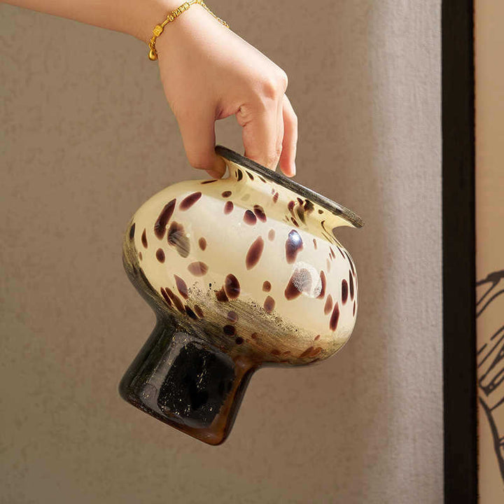 Hand-Blown Spotted Mushroom-Shaped Decorative Glass Vase