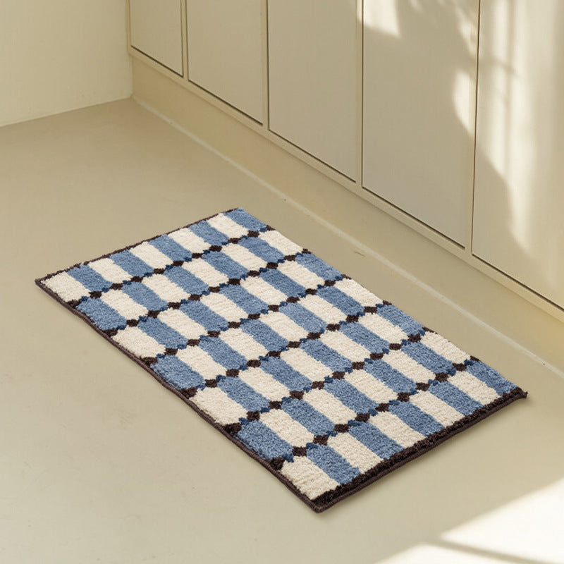 cozy cotton chenille bath mat with geometric texture pattern and non-slip back