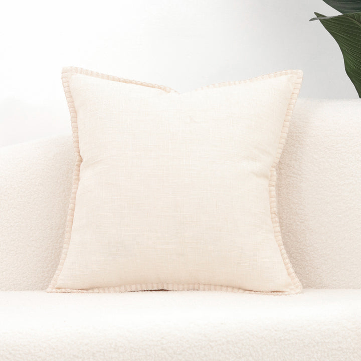 Textured Linen-Blend Square Throw Pillow Cover with Contrast Whipstitch Edge