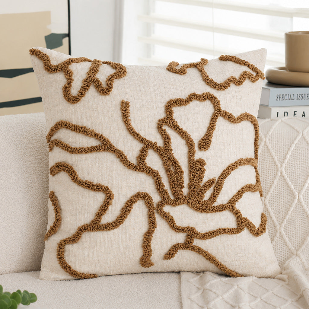 Textured Floral Embellished Throw Pillow