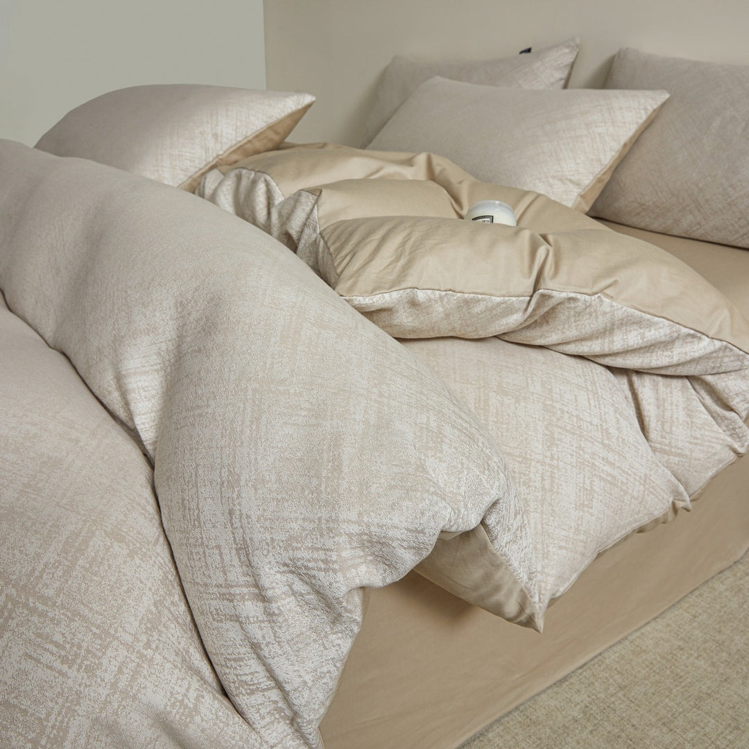 Embroidered Leaf Print Duvet Cover Set