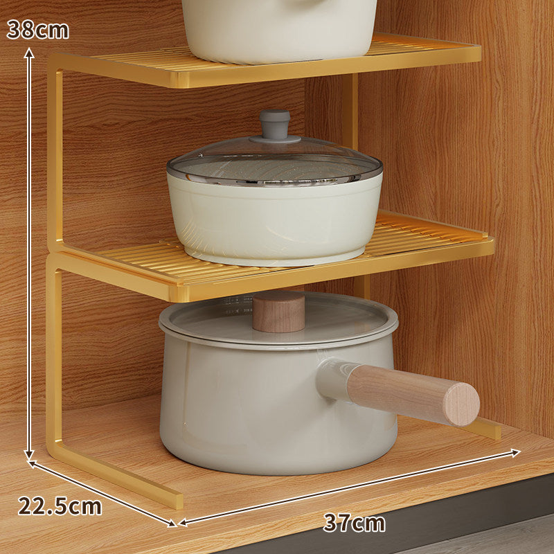 L-Shaped Kitchen Shelf Riser with Slatted Top and Rust-Resistant Metal Frame