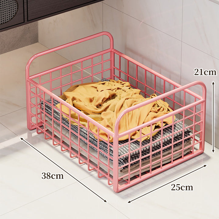 Metal Grid Storage Basket with Carry Handles for Shelving and Cabinet Organization