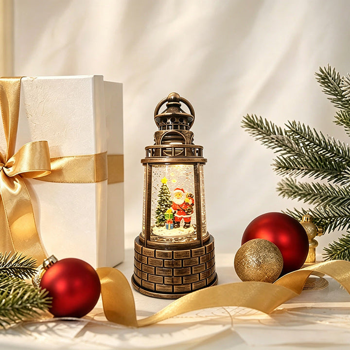 Nostalgic snow lantern with moving snowman scene