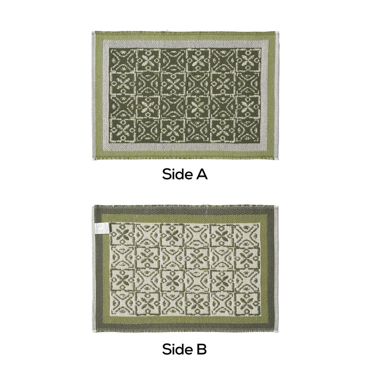 Reversible woven rug runner with ornamental jacquard structure