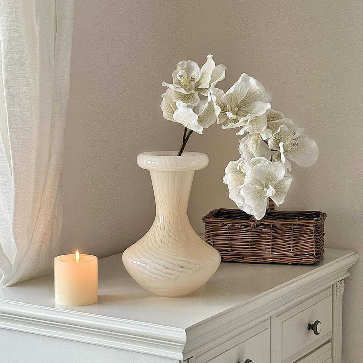 Hand-Blown Hourglass-Shaped Decorative Glass Vase with Narrow Neck