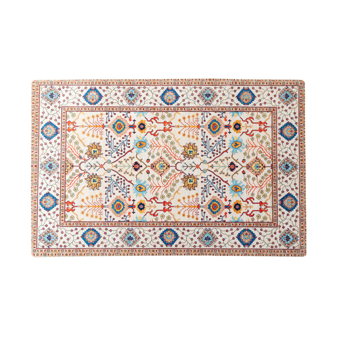 Living room rug in oriental suzani style with fine border