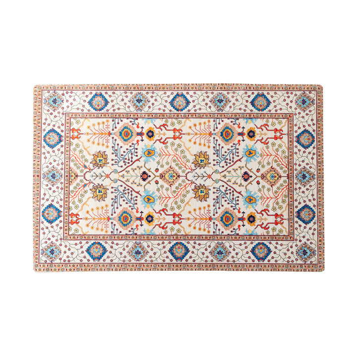 Living room rug in oriental suzani style with fine border