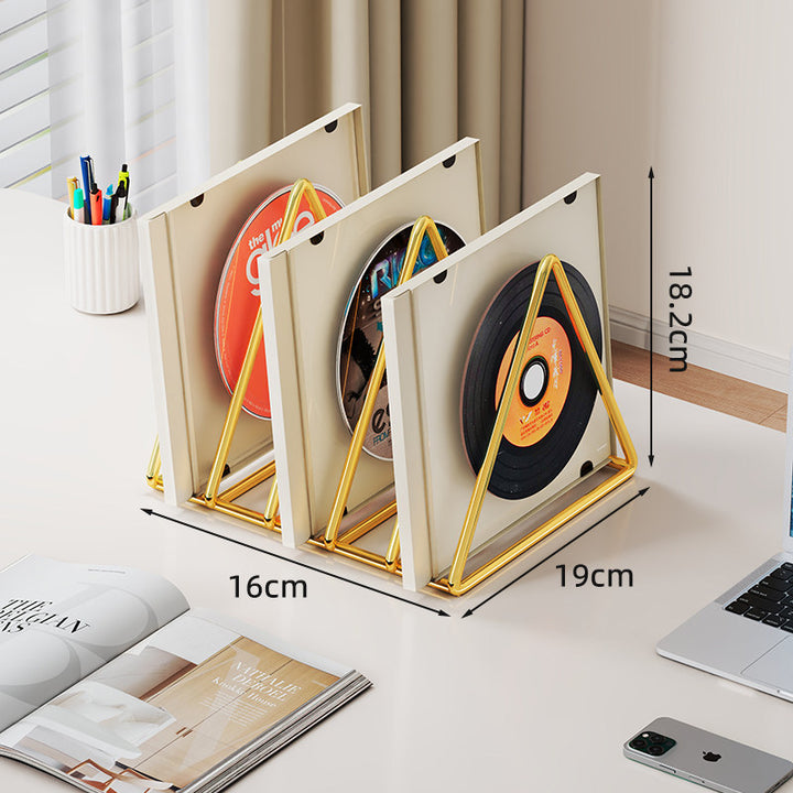 Triangular Metal Desktop Vinyl and LP Divider Organizer with Non-Slip Base