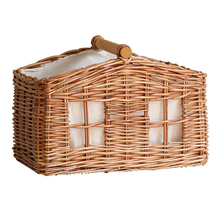 Large storage basket with wooden handle