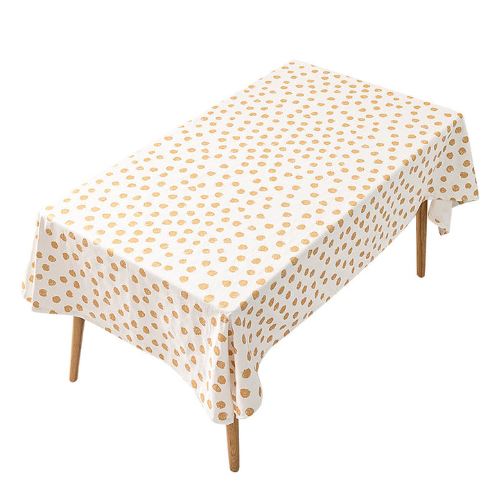 Rectangular tablecloth made of cotton-linen blend with embossed polka dot pattern and water-repellent surface