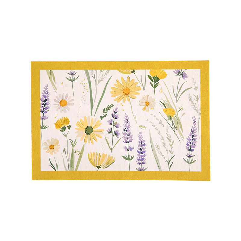 Flat woven runner and doormat with watercolor wildflower pattern