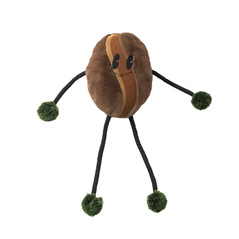 Plush Coffee Bean Plush Toy with Long Arms and Pom Pom Feet