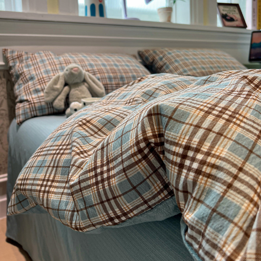 Soft Cotton Checkered Duvet Cover Set
