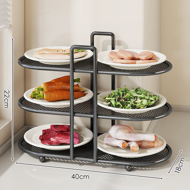 Tri-Level Oval Mesh Corner Countertop Pantry Organizer