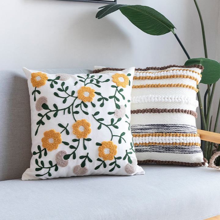 Rectangular decorative lumbar pillow with typographic jacquard pattern